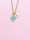 Gold Blue Diamond Charm Necklace, Bracelet or Keychain Option, N5659