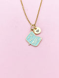 Gold Pale Turquoise Manicure Set Charm Necklace, Bracelet or Keychain Option, N5661