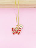 Gold Red Butterfly Charm Necklace, Bracelet or Keychain Option, N5663