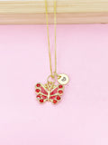 Gold Red Butterfly Charm Necklace, Bracelet or Keychain Option, N5663