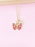 Gold Red Butterfly Charm Necklace, Bracelet or Keychain Option, N5663
