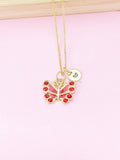 Gold Red Butterfly Charm Necklace, Bracelet or Keychain Option, N5663