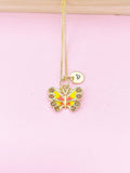 Gold Yellow Butterfly Charm Necklace, Bracelet or Keychain Option, N5664