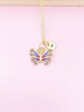 Gold Purple Red Butterfly Charm Necklace, Bracelet or Keychain Option, N5666