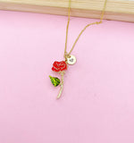 Gold Red Rose Flower Charm Necklace, Bracelet or Keychain Option, N5670