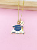 Gold Graduation Cap Book Tassel Charm Necklace, Bracelet or Keychain Option, N5673