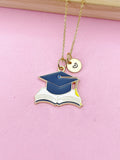 Gold Graduation Cap Book Tassel Charm Necklace, Bracelet or Keychain Option, N5673
