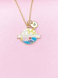 Gold Chemistry Beaker with Cell Atom DNA Molecule Charm Necklace, Bracelet or Keychain Option, N5675