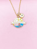 Gold Chemistry Beaker with Cell Atom DNA Molecule Charm Necklace, Bracelet or Keychain Option, N5675