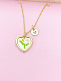 Gold Tulip Flower Heart Charm Necklace, N5676