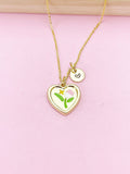 Gold Tulip Flower Heart Charm Necklace, N5676