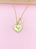 Gold Tulip Flower Heart Charm Necklace, N5676
