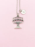 Silver Menorah Charm Necklace, N158