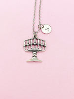 Silver Menorah Charm Necklace, N158