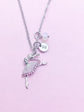 Silver Ballet Dancer Necklace, Opalite, Initial Charm
