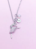 Silver Ballet Dancer Necklace, Opalite, Initial Charm