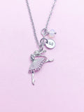 Silver Ballet Dancer Necklace, Opalite, Initial Charm