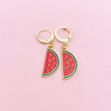 Red Green Watermelon Earrings, Gold Earrings, N2970