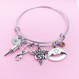 LVN Charm Bangle Bracelet, Stethoscope, Syringe, Nurse Gift, N3243