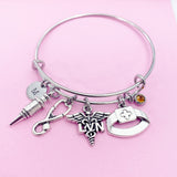 LVN Charm Bangle Bracelet, Stethoscope, Syringe, Nurse Gift, N3243