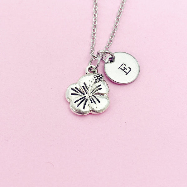 Silver Hibiscus Tropical Flower Charm Necklace, Personalized Gifts, N4649