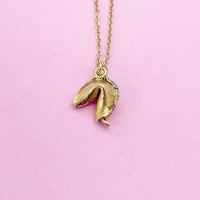 Gold Fortune Cookie Charm Necklace, Fortune Cookie Charm, Luck Fortune Gift, Customized, N2585