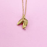 Gold Fortune Cookie Charm Necklace, Lucky Gift