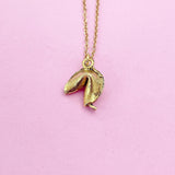 Gold Fortune Cookie Charm Necklace, Lucky Gift