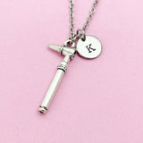 Silver Otoscope Charm Necklace, Initial Personalized Doctor Gift
