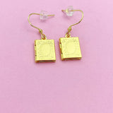 Book Locket Earrings in Gold Silver Bronze and Rose Gold in Option, Cute Book Locket Dangle Earrings, AN3246