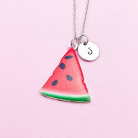 Red Watermelon Necklace in Silver or Gold Option, Foodie Gift, N2099D