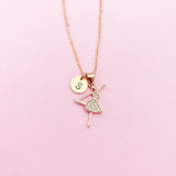 Rose Gold Ballet Dancer Necklace, Hand Stamped Initial Charm, Brass or Stainless Steel Chain