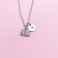 Silver Open Book Charm Necklace, AN916