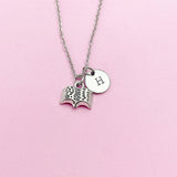 Open Book Charm Necklace in Silver, Gold or Bronze with Initial Pendant, N916M