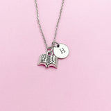 Open Book Charm Necklace in Silver, Gold or Bronze with Initial Pendant, N916M