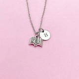 Open Book Charm Necklace in Silver, Gold or Bronze with Initial Pendant, N916M