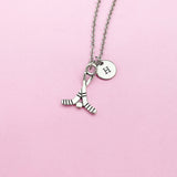 Silver Hockey Stick Charm Necklace, N156