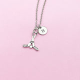 Silver Hockey Stick Charm Necklace, N156