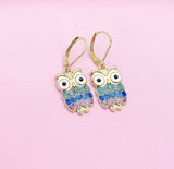 Gold Owl Bird Charm Earrings, N2668A