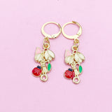 Gold Flower Ladybug Dangle Earrings, Enamel Charms
