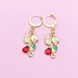 Gold Flower with Red Ladybug Charm Earrings, Pink White Green Flower with Red Ladybug Charm, N2693