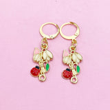 Gold Flower Ladybug Dangle Earrings, Enamel Charms