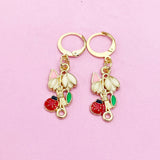 Gold Flower with Red Ladybug Charm Earrings, Pink White Green Flower with Red Ladybug Charm, N2693