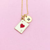 Gold Ace of Heart Charm Necklace A Red Heart Card Poker Jewelry Gifts, Personalized Customized Gifts, N3214C