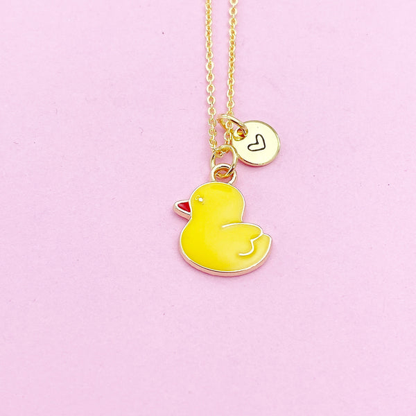 Duck Necklace, Cute Yellow Duckling Bird Necklace Gifts, Best Graduation Gift, Birthday Gifts, Personalized Initial Gift, N4353