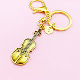 Gold Violin Keychain, Viola Charm, Cello Charm, Music Keychain, Personalized Custom Monogram Initial, N2358