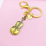 Gold Violin Keychain, Viola Charm, Cello Charm, Music Keychain, Personalized Custom Monogram Initial, N2358