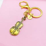 Gold Violin Keychain, Viola Charm, Cello Charm, Music Keychain, Personalized Custom Monogram Initial, N2358