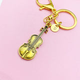 Gold Violin Keychain, Viola Charm, Cello Charm, Music Keychain, Personalized Custom Monogram Initial, N2358