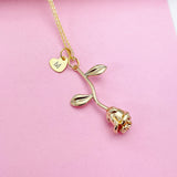 Gold Rose Flower Heart Initial Charm Necklace, N172Y